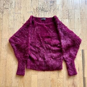 Anthropologie fuzzy wine colored Sweater size XS